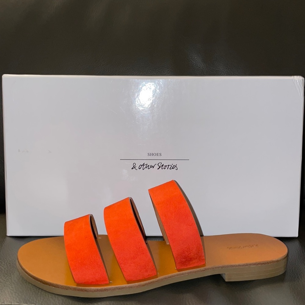 & Other Stories Red Suede Sandals (not available to the public)